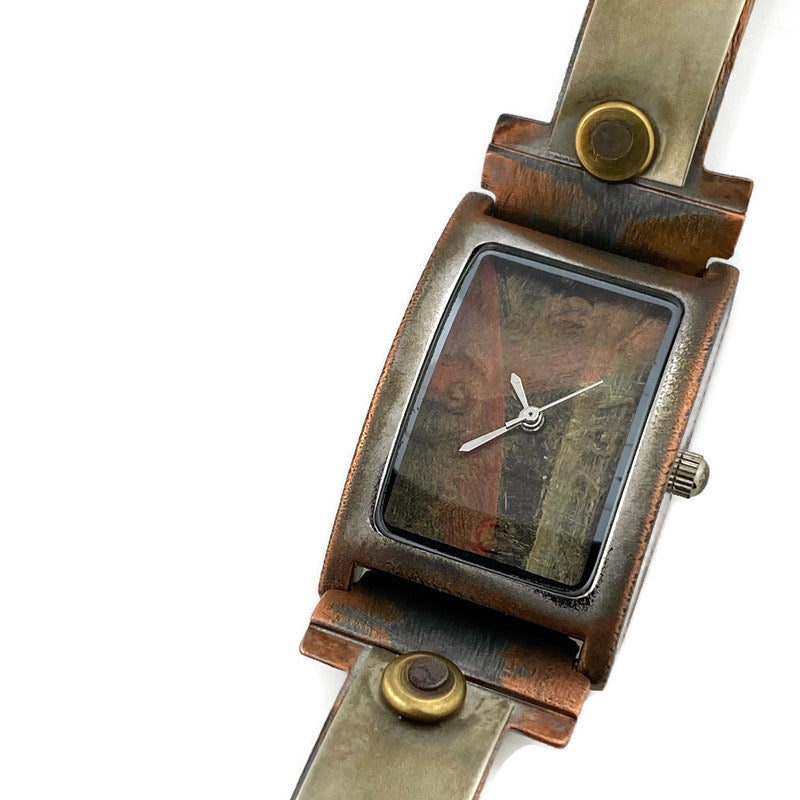 Silver & Copper & Brass Watch With Earth Tone Dial
